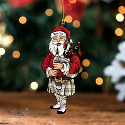 ScotsTee Shop Scottish MacGregor Dress Green (Gregor Dress Green) Weathered Tartan Ornament Santa Personalized