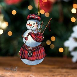 ScotsTee Shop Scottish Leslie Weathered Clan Crest Tartan Ornament Snowman Bagpipe Personalized
