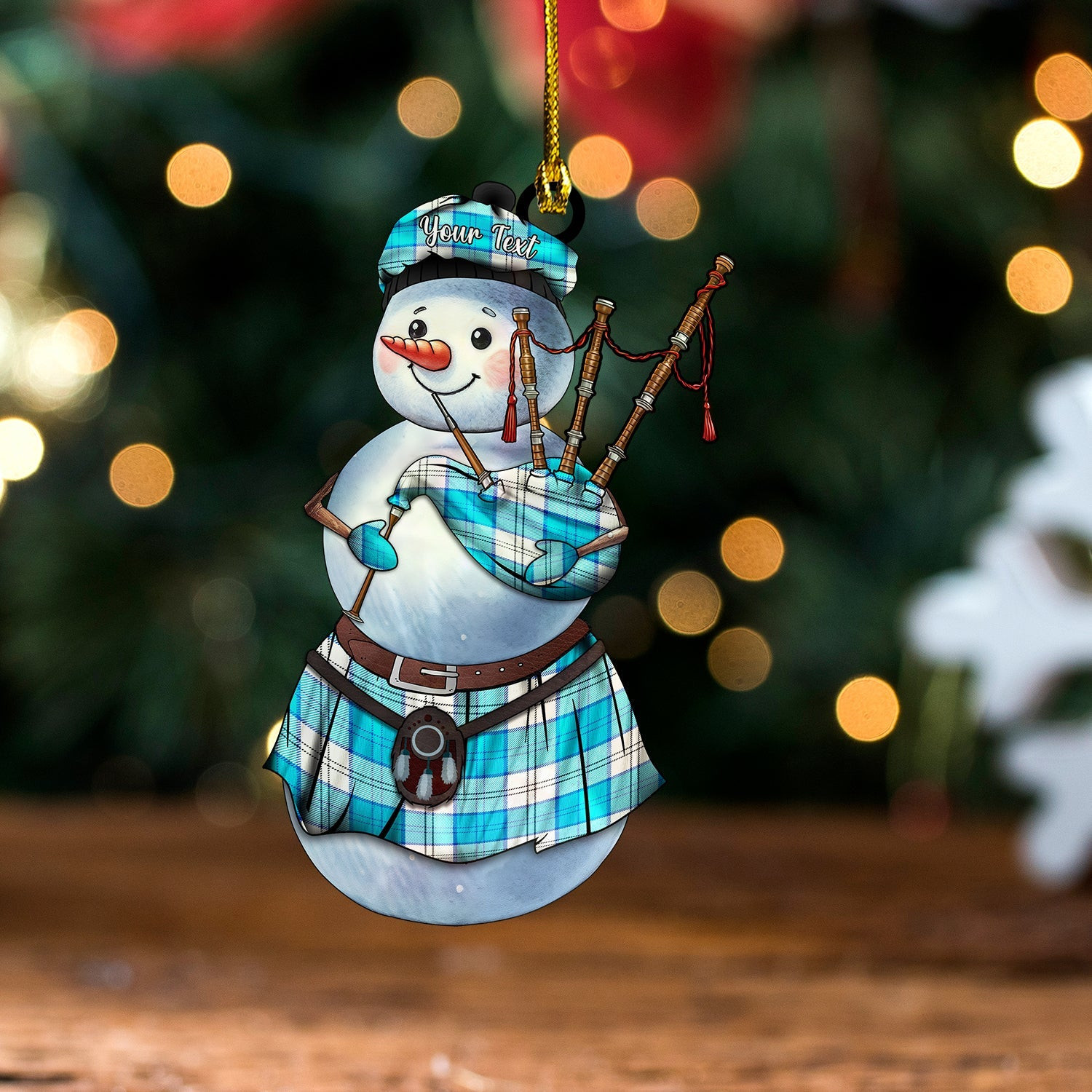 ScotsTee Shop Scottish Lennox Dress Turquoise Tartan Ornament Snowman Bagpipe Personalized