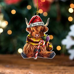 ScotsTee Shop Scottish MacBrair Weathered Tartan Ornament Highland Cow And Thistle Personalized