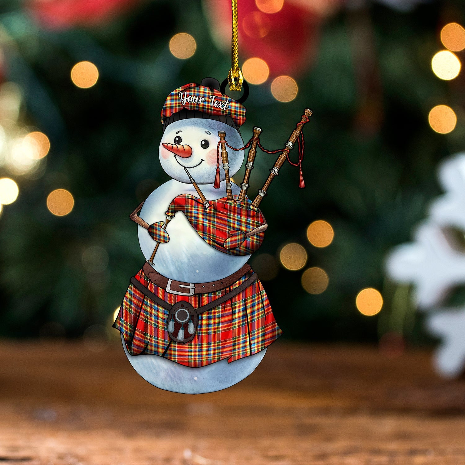 ScotsTee Shop Scottish MacKintosh Chief Modern Tartan Ornament Snowman Bagpipe Personalized