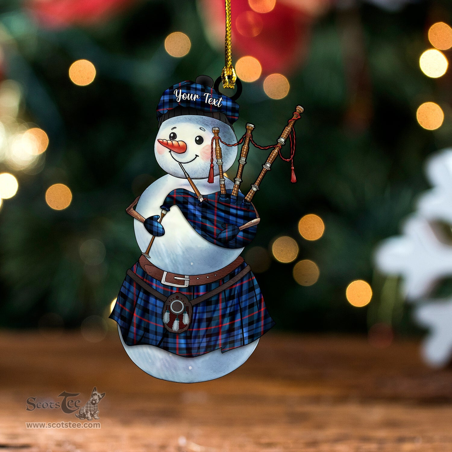 ScotsTee Shop Scottish MacCorquodale 2 Modern Tartan Ornament Snowman Bagpipe Personalized