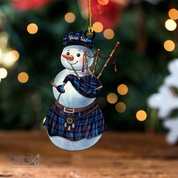 ScotsTee Shop Scottish MacCorquodale 2 Modern Tartan Ornament Snowman Bagpipe Personalized