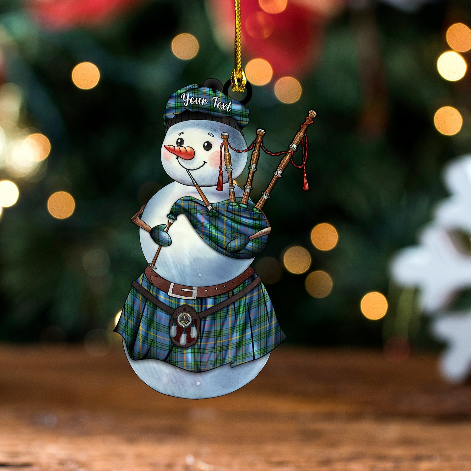 ScotsTee Shop Scottish MacAinsh Ancient Clan Crest Tartan Ornament Snowman Bagpipe Personalized