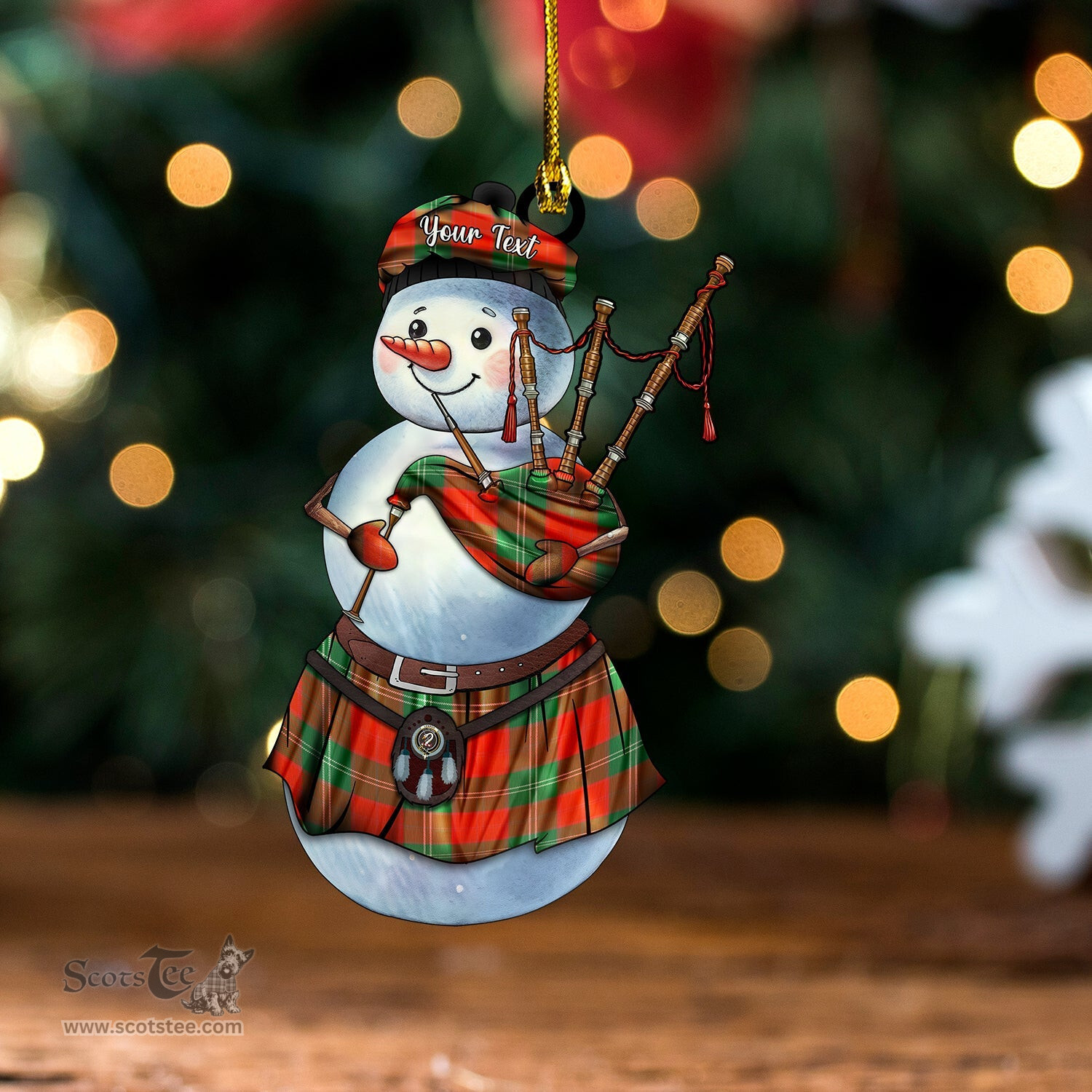 ScotsTee Shop Scottish Lennox Ancient Clan Crest Tartan Ornament Snowman Bagpipe Personalized