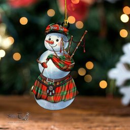 ScotsTee Shop Scottish Lennox Ancient Clan Crest Tartan Ornament Snowman Bagpipe Personalized