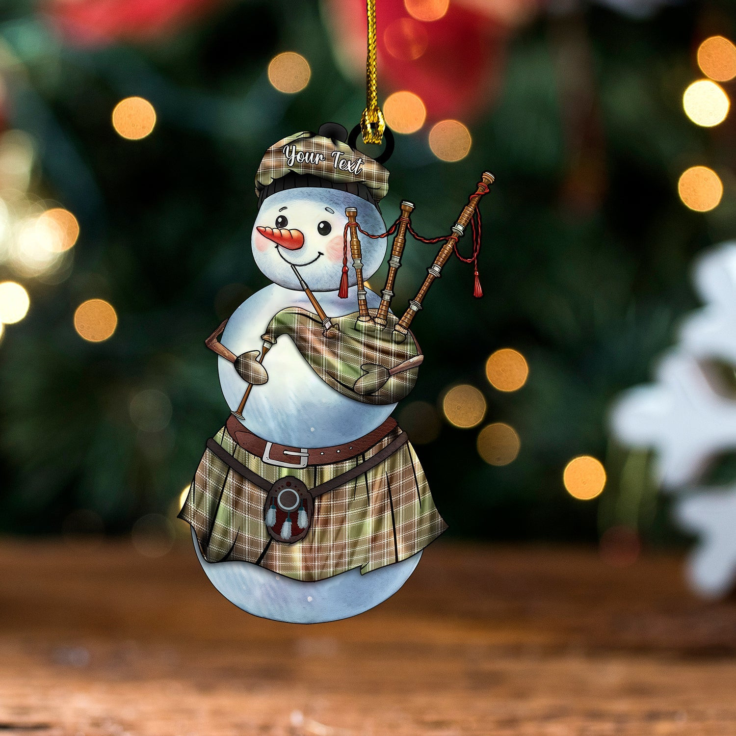 ScotsTee Shop Scottish MacDonald Lord of the Isles- Hunting Weathered Tartan Ornament Snowman Bagpipe Personalized