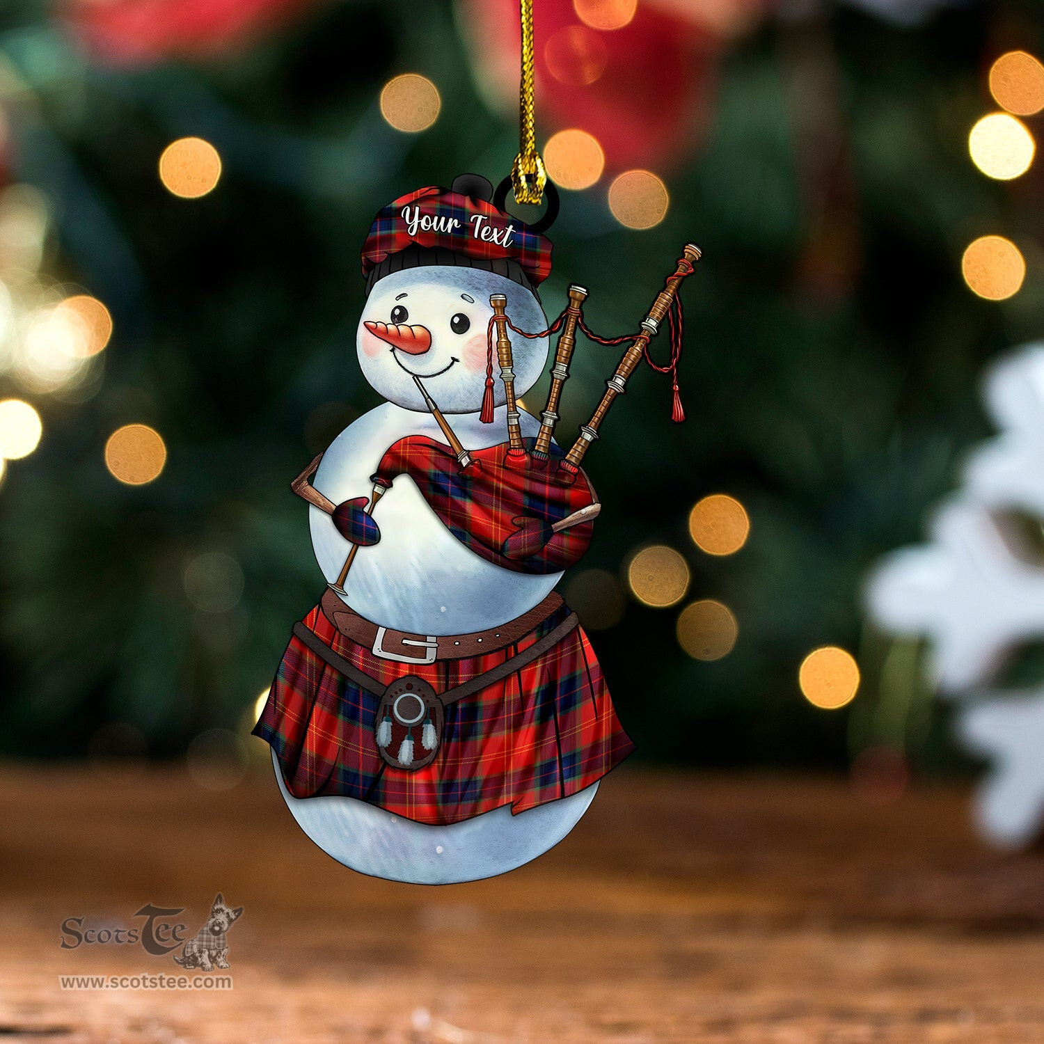 ScotsTee Shop Scottish MacEdward (MacGregor Hastie) Modern Tartan Ornament Snowman Bagpipe Personalized