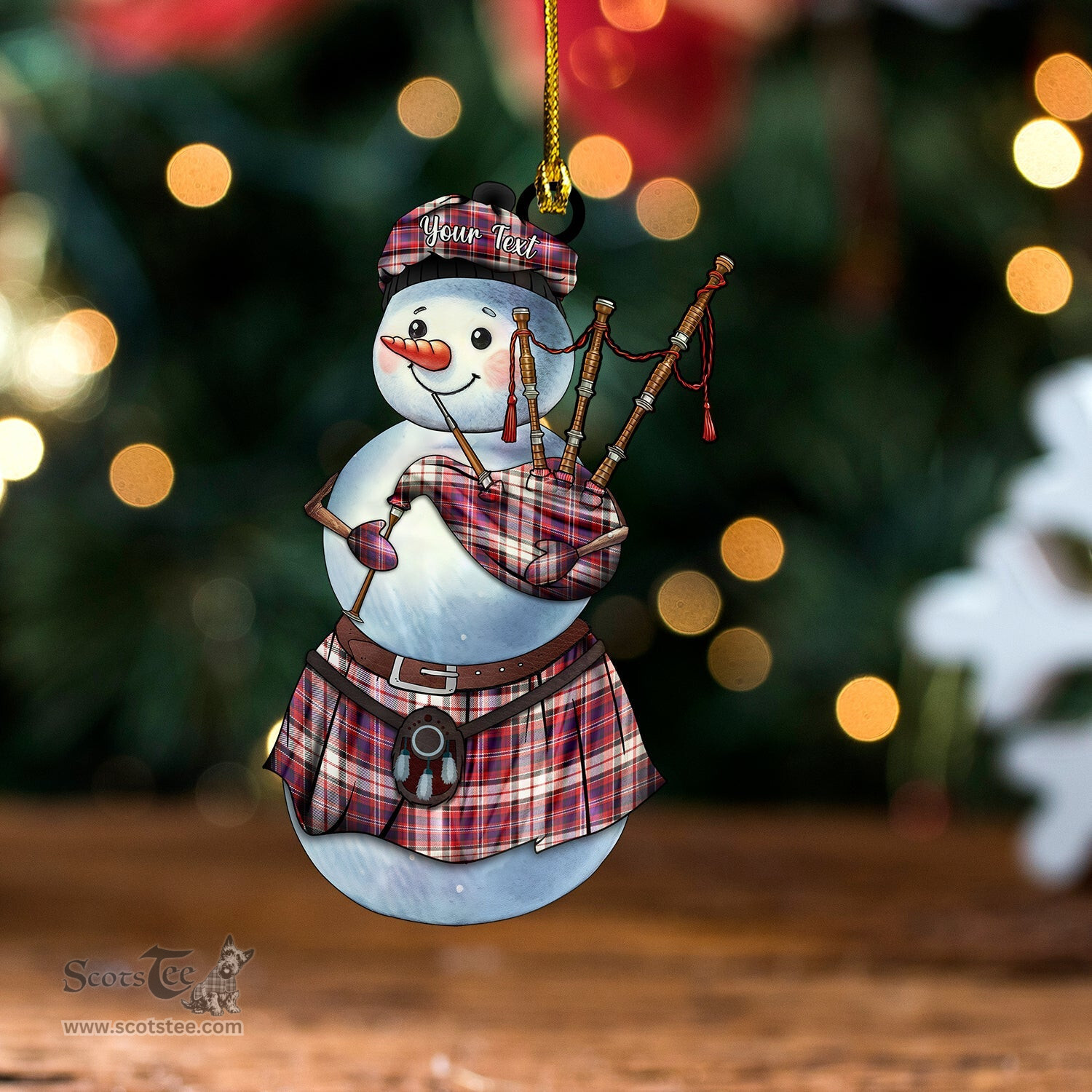 ScotsTee Shop Scottish MacFarlane Dress Weathered Tartan Ornament Snowman Bagpipe Personalized