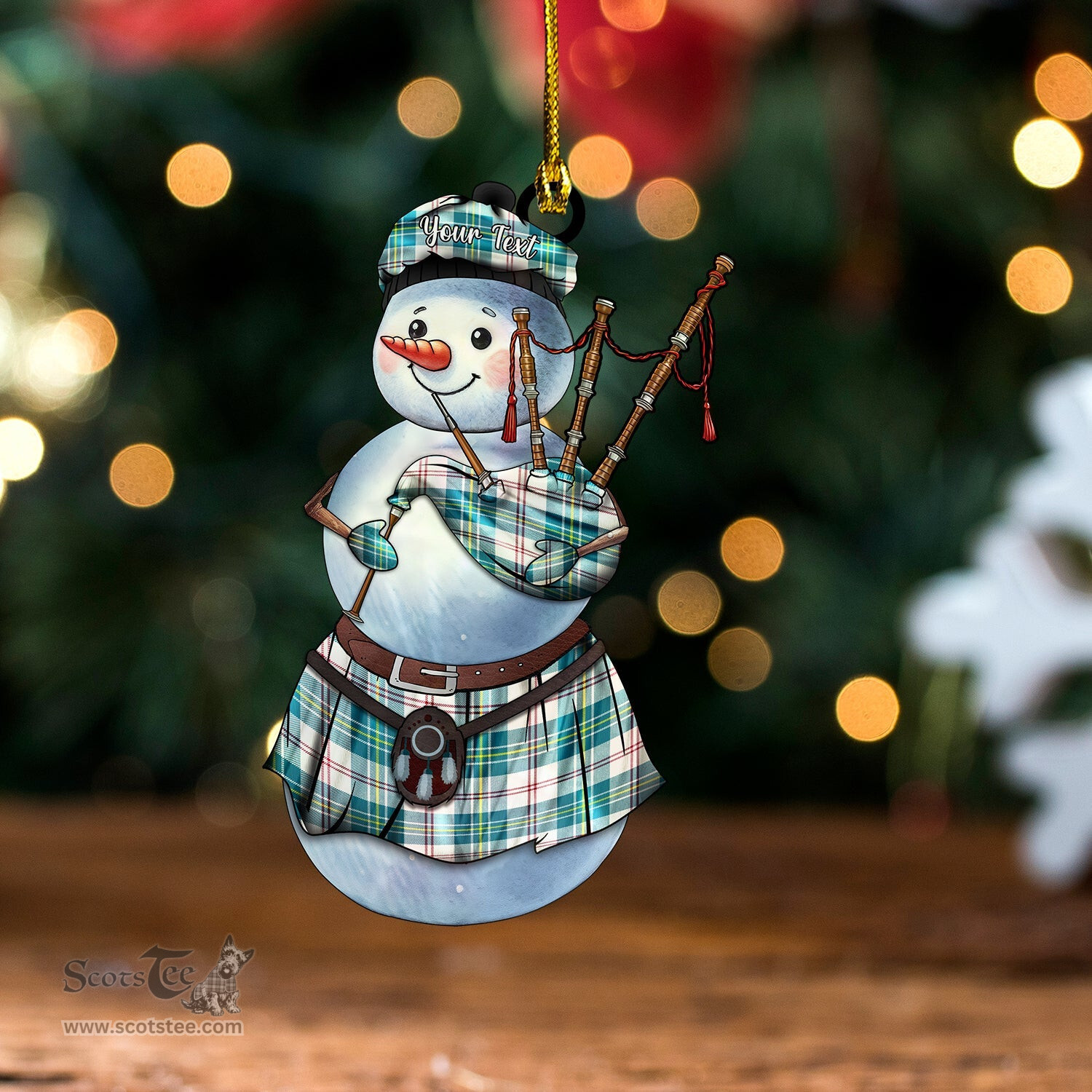 ScotsTee Shop Scottish MacPherson Dress Blue Modern Tartan Ornament Snowman Bagpipe Personalized