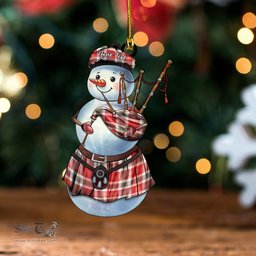 ScotsTee Shop Scottish MacLean of Duart Dress Red Weathered Tartan Ornament Snowman Bagpipe Personalized