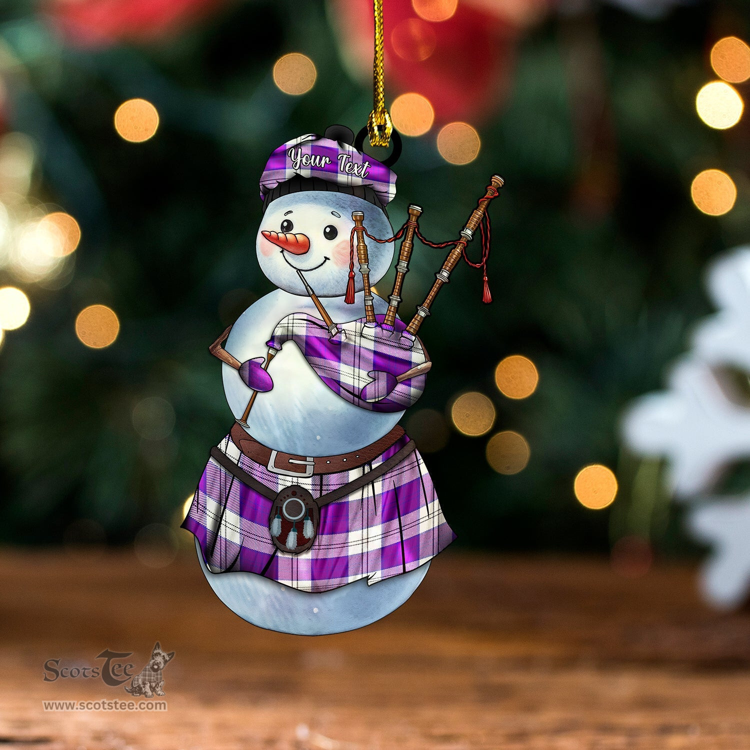 ScotsTee Shop Scottish Lennox Dress Dance Purple Tartan Ornament Snowman Bagpipe Personalized