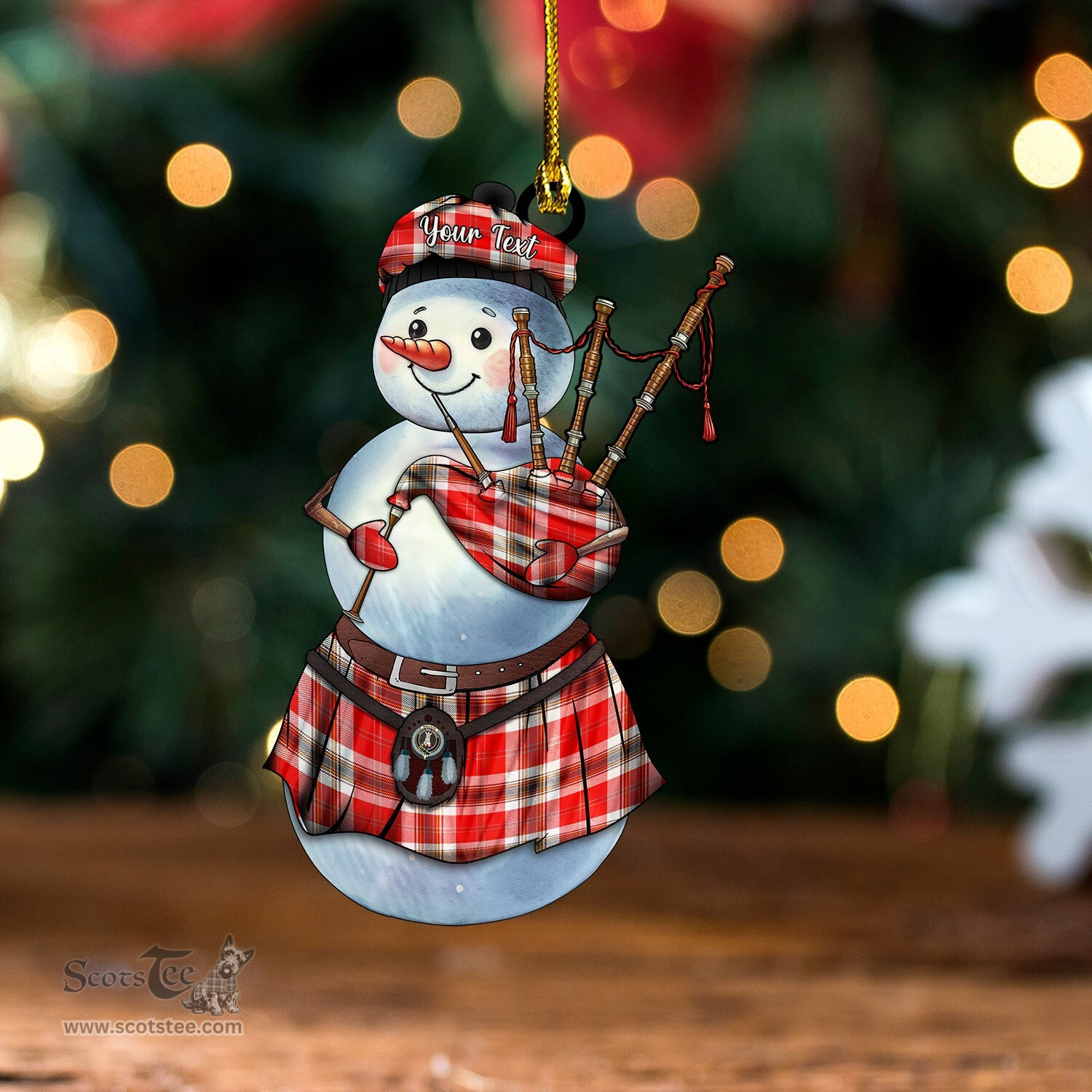 ScotsTee Shop Scottish MacLean of Duart Dress Red Modern Clan Crest Tartan Ornament Snowman Bagpipe Personalized