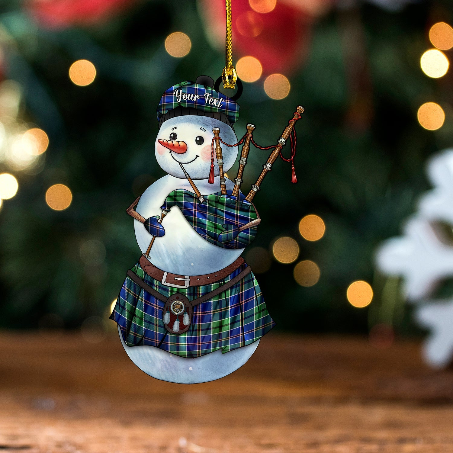 ScotsTee Shop Scottish Leslie of the Hebrides Modern Clan Crest Tartan Ornament Snowman Bagpipe Personalized