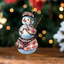 ScotsTee Shop Scottish MacBrair Dress 2 Weathered Tartan Ornament Snowman Bagpipe Personalized