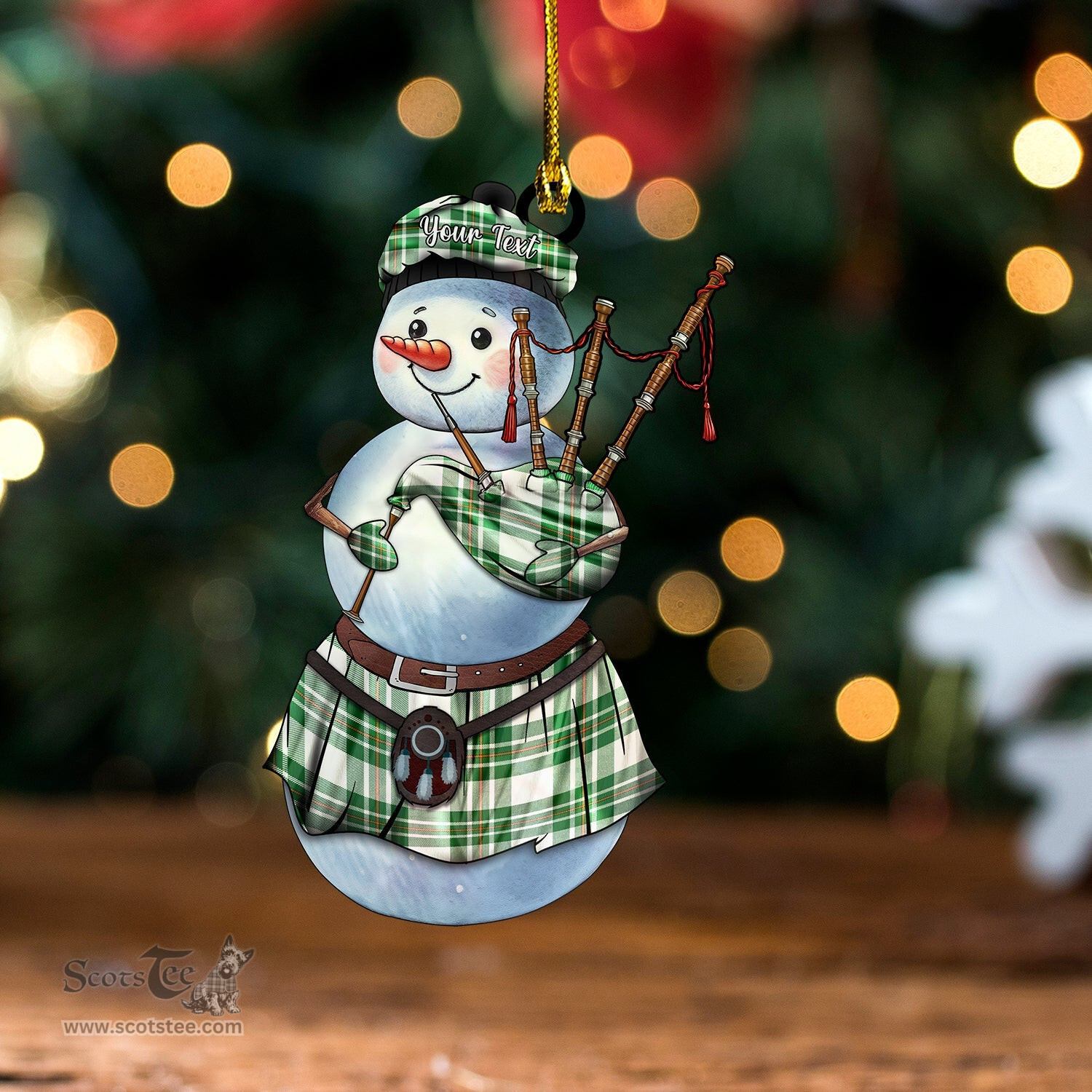 ScotsTee Shop Scottish MacGregor Dress Green (Gregor Dress Green) Ancient Tartan Ornament Snowman Bagpipe Personalized