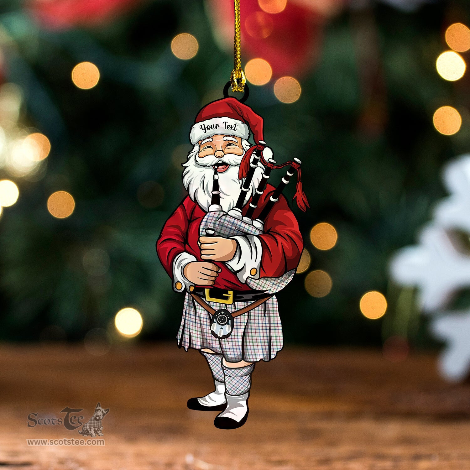 ScotsTee Shop Scottish MacLeod, Wedding (Personal) (MacDougal Arisaid) Modern Tartan Ornament Santa Personalized