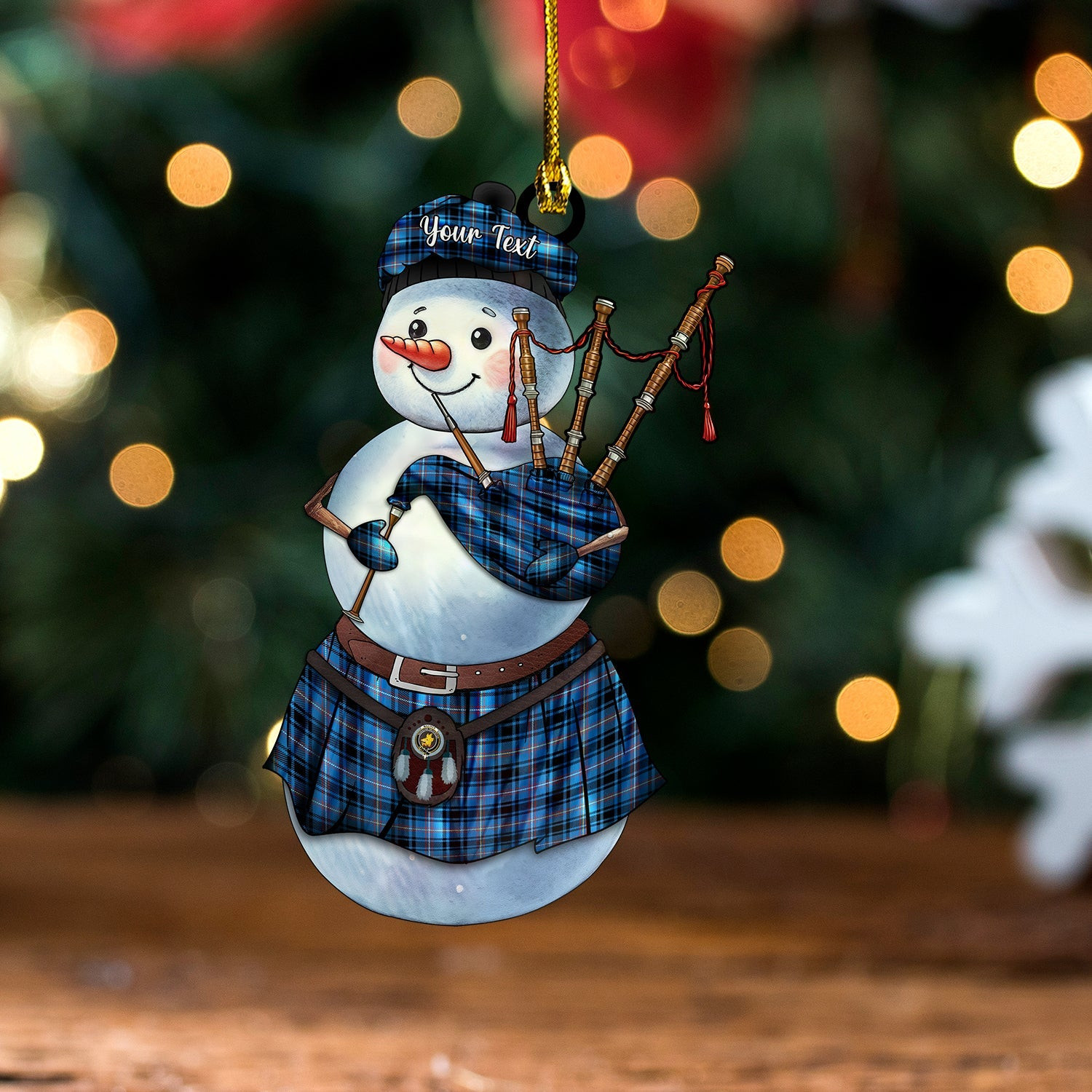 ScotsTee Shop Scottish MacIver of Strome Ancient Clan Crest Tartan Ornament Snowman Bagpipe Personalized