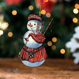 ScotsTee Shop Scottish MacQuarrie (MacGuarie) Weathered Tartan Ornament Snowman Bagpipe Personalized