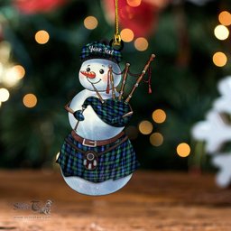 ScotsTee Shop Scottish MacKenzie Hunting- Green Modern Tartan Ornament Snowman Bagpipe Personalized