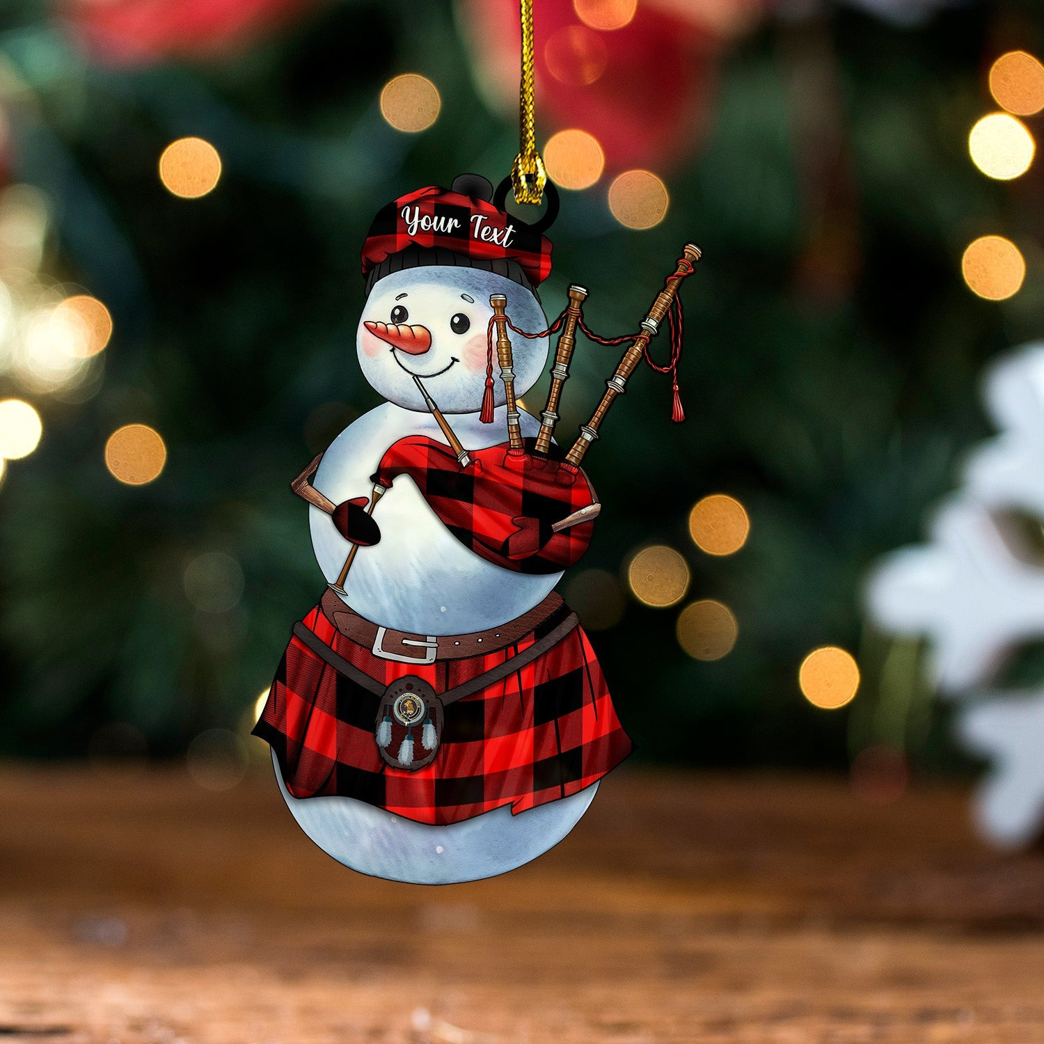 ScotsTee Shop Scottish MacGregor Rob Roy (Gregor Red & Black) Modern Clan Crest Tartan Ornament Snowman Bagpipe Personalized