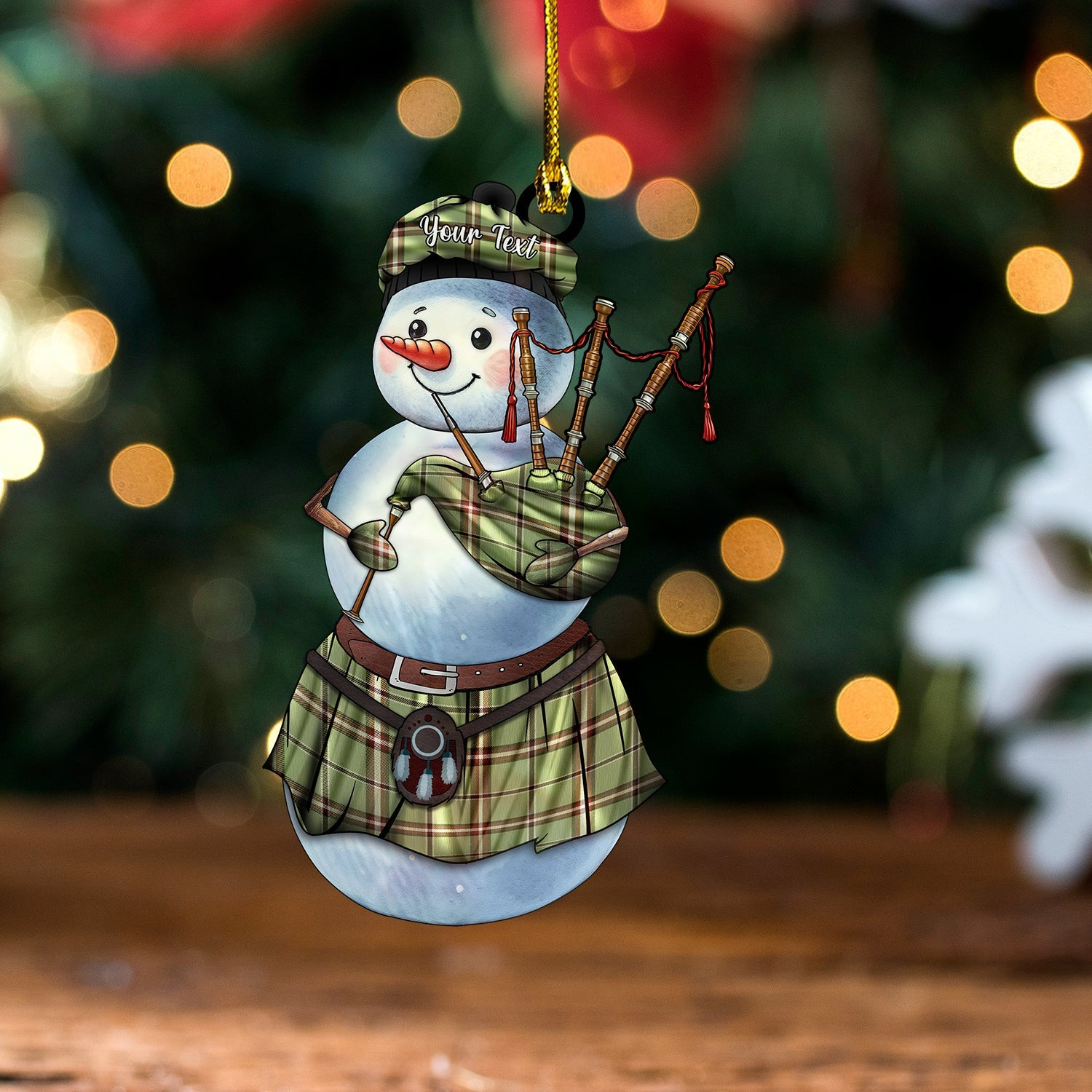 ScotsTee Shop Scottish Leach Hunting 2 Weathered Tartan Ornament Snowman Bagpipe Personalized