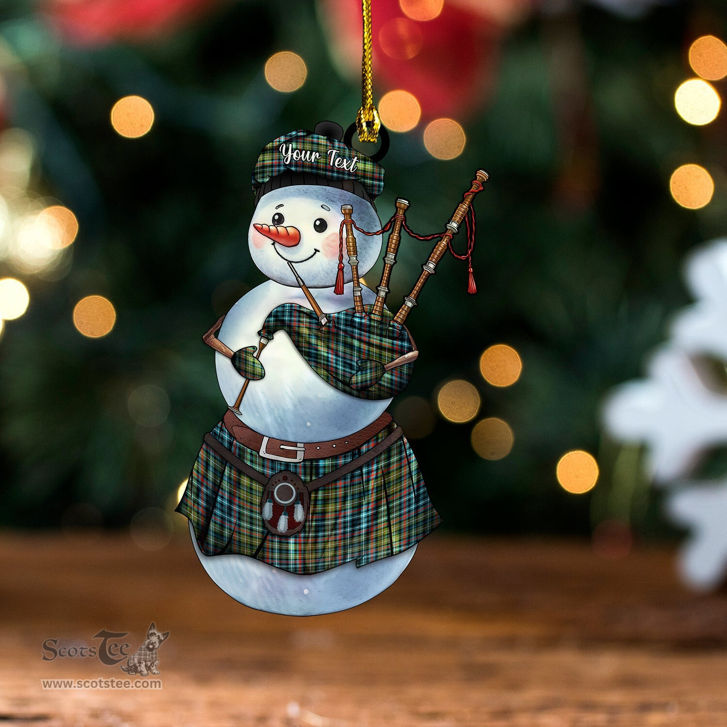 ScotsTee Shop Scottish MacDonald Flora (Donald Flora) Plaid Artifact Ancient Tartan Ornament Snowman Bagpipe Personalized