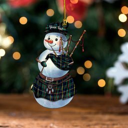 ScotsTee Shop Scottish MacLeod of Harris (MacLeod Hunting) Modern Clan Crest Tartan Ornament Snowman Bagpipe Personalized