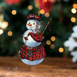 ScotsTee Shop Scottish MacNaughton Modern Clan Crest Tartan Ornament Snowman Bagpipe Personalized