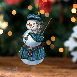 ScotsTee Shop Scottish Leslie of the Hebrides Ancient Clan Crest Tartan Ornament Snowman Bagpipe Personalized
