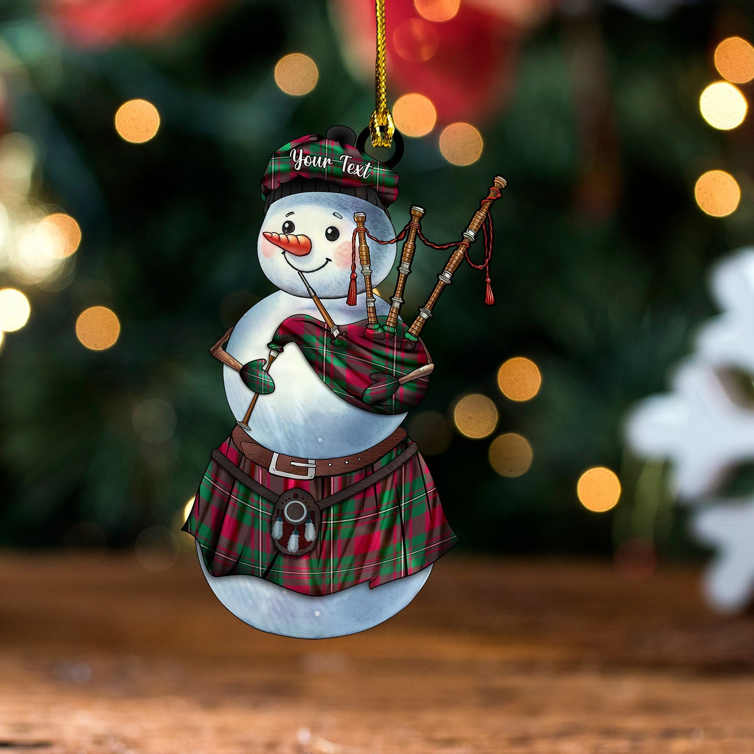 ScotsTee Shop Scottish MacGregor of Cardney (Gregor of Cardney) Modern Tartan Ornament Snowman Bagpipe Personalized