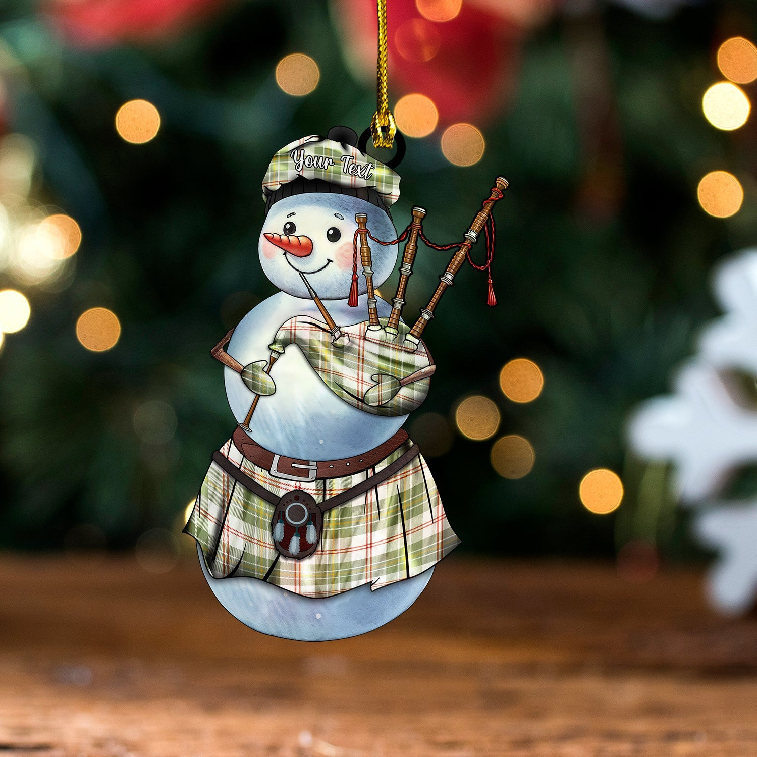ScotsTee Shop Scottish MacPherson Dress Blue Ancient Tartan Ornament Snowman Bagpipe Personalized