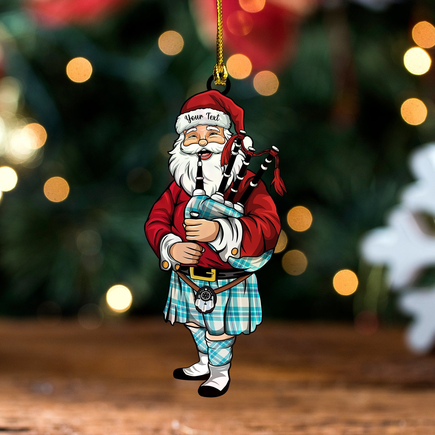 ScotsTee Shop Scottish MacGregor Dress Turquoise (Gregor Dress Turquoise) Tartan Ornament Santa Personalized