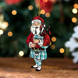 ScotsTee Shop Scottish MacGregor Dress Turquoise (Gregor Dress Turquoise) Tartan Ornament Santa Personalized