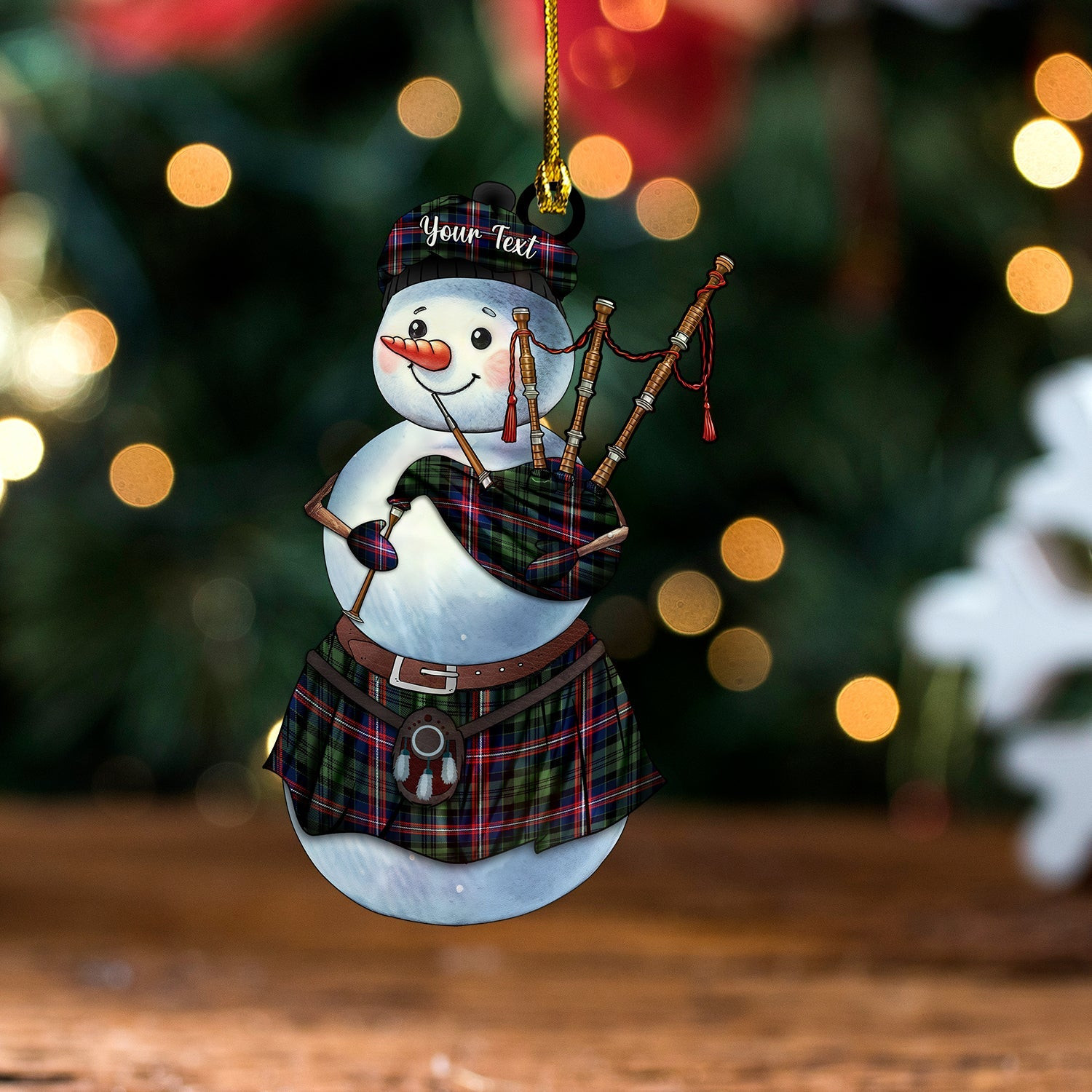 ScotsTee Shop Scottish MacNeil of Colonsay (MacNeil of Barra of Colonsay) (Highland Society of London) Modern Tartan Ornament Snowman Bagpipe Personalized