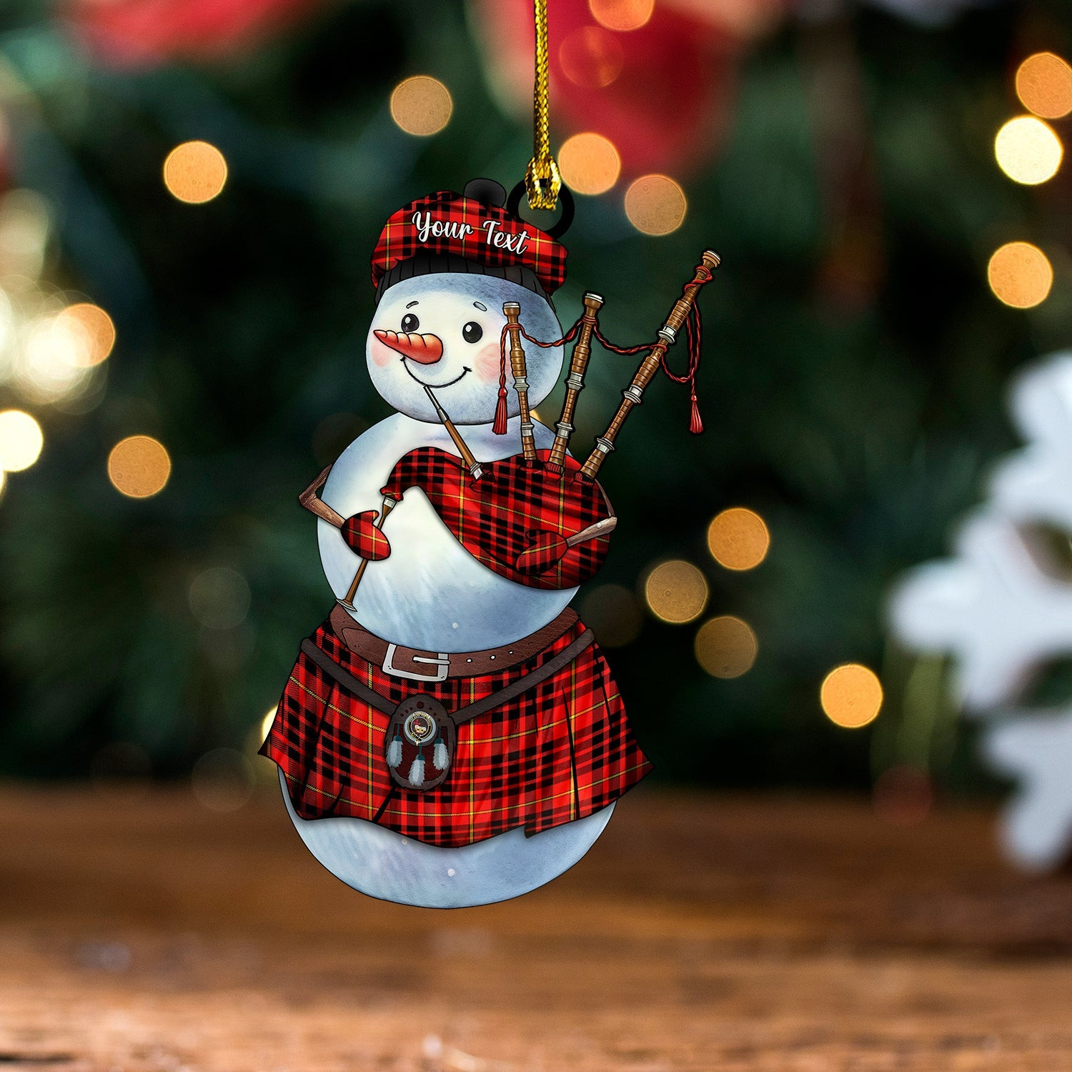 ScotsTee Shop Scottish MacDonald of Ardnamurchan (Donald of Ardnamurchan) Modern Clan Crest Tartan Ornament Snowman Bagpipe Personalized