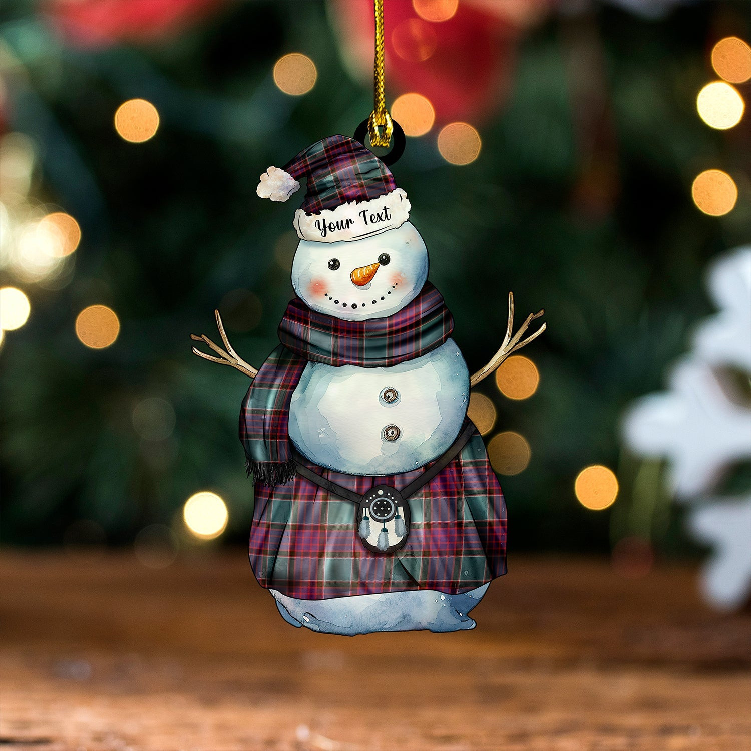 ScotsTee Shop Scottish Logan (Clans Originaux) Weathered Tartan Ornament Snowman Warrior Personalized