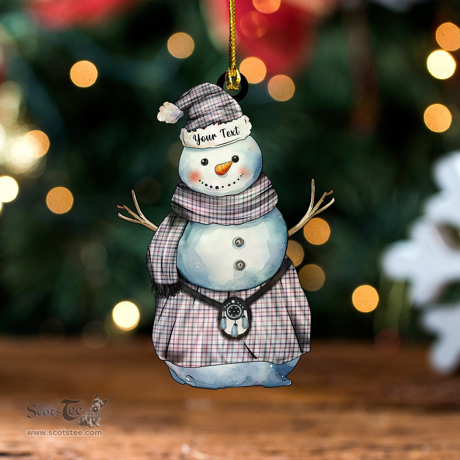 ScotsTee Shop Scottish MacLeod, Wedding (Personal) (MacDougal Arisaid) Weathered Tartan Ornament Snowman Warrior Personalized