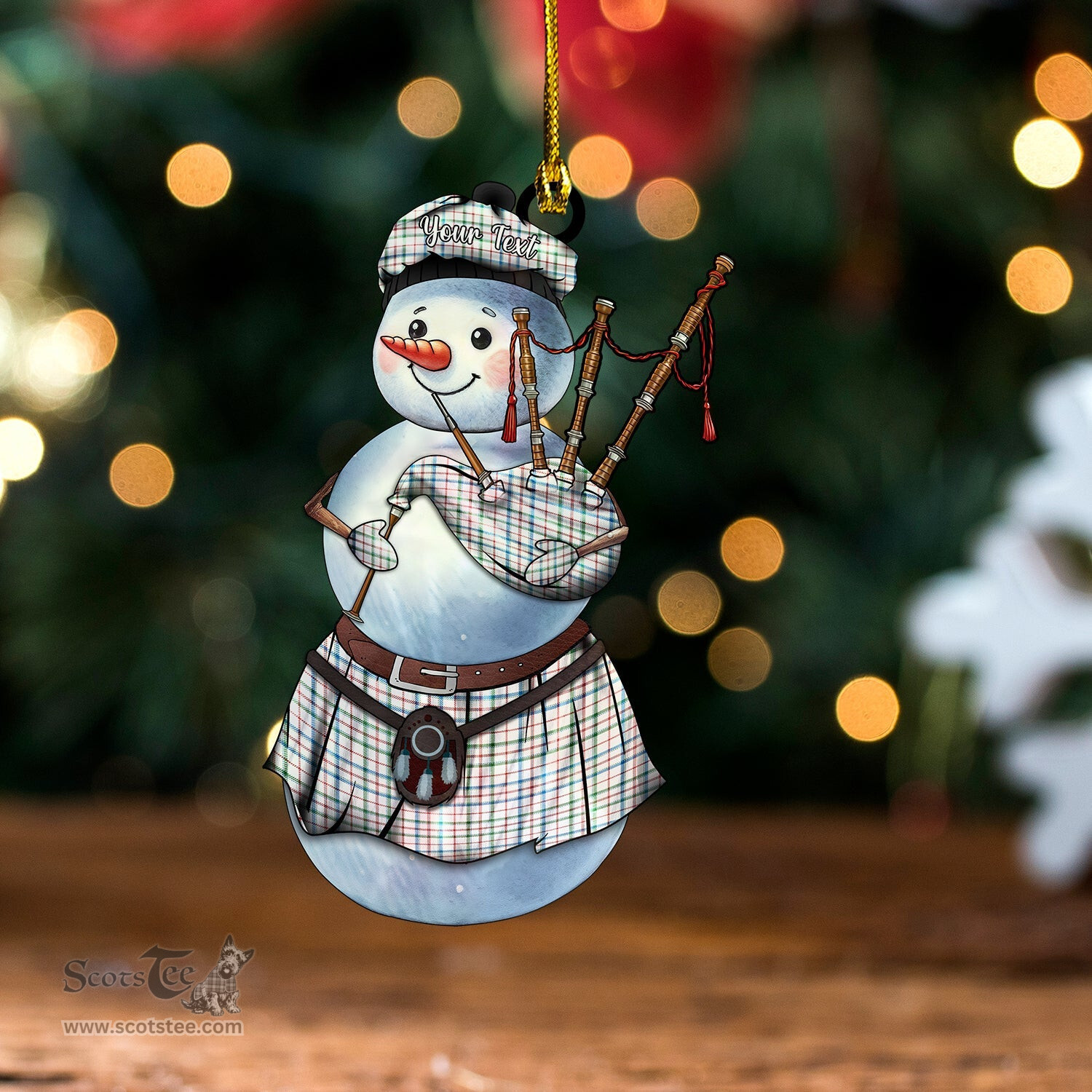 ScotsTee Shop Scottish MacLeod, Wedding (Personal) (MacDougal Arisaid) Ancient Tartan Ornament Snowman Bagpipe Personalized
