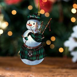 ScotsTee Shop Scottish MacAulay of Lewis Modern Clan Crest Tartan Ornament Snowman Bagpipe Personalized