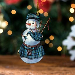 ScotsTee Shop Scottish Leith District Modern Clan Crest Tartan Ornament Snowman Bagpipe Personalized