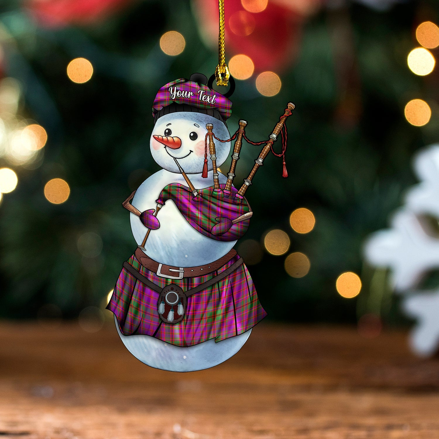 ScotsTee Shop Scottish MacIntyre of Glenorchy Modern Tartan Ornament Snowman Bagpipe Personalized