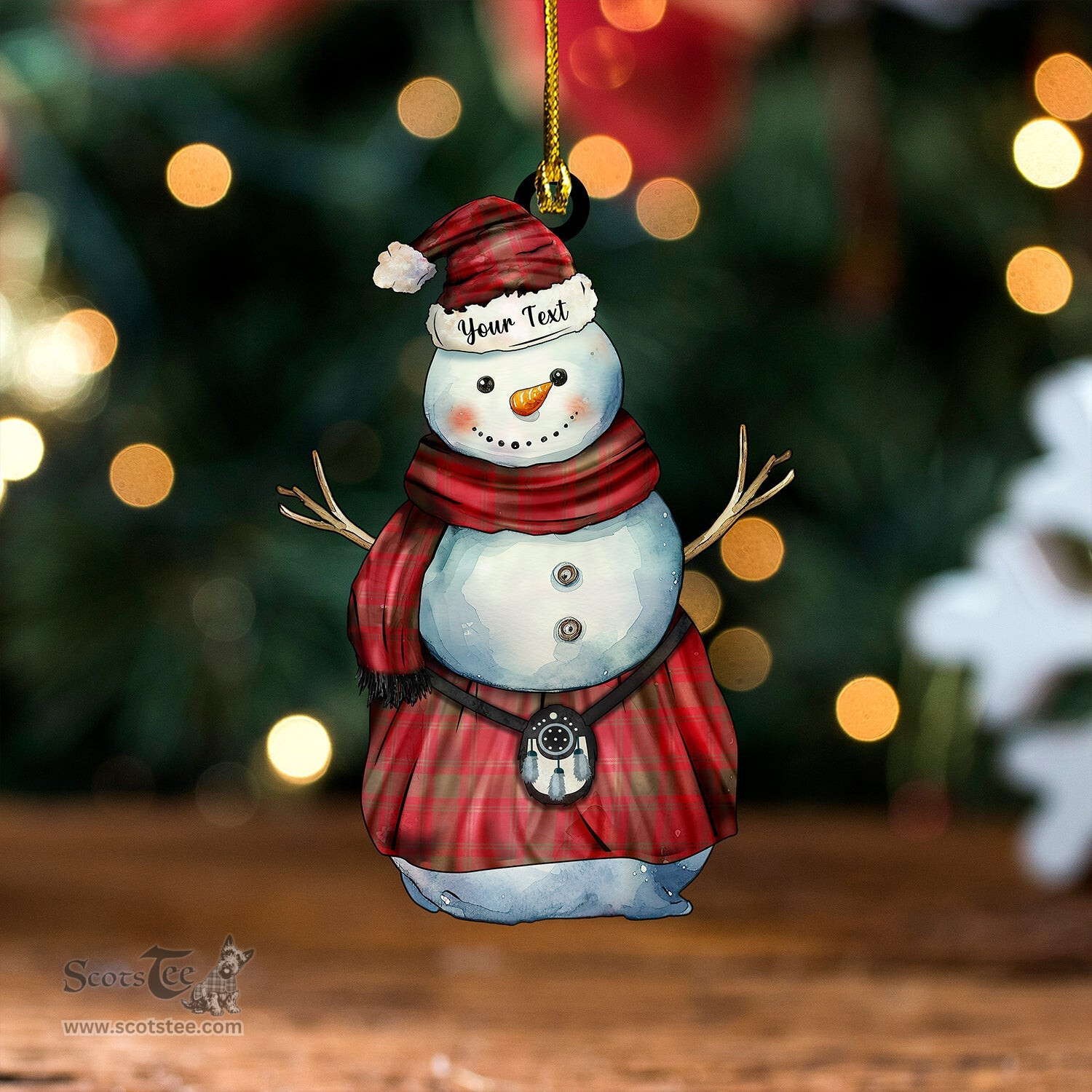 ScotsTee Shop Scottish MacQuarrie (MacGuarie) Weathered Tartan Ornament Snowman Warrior Personalized