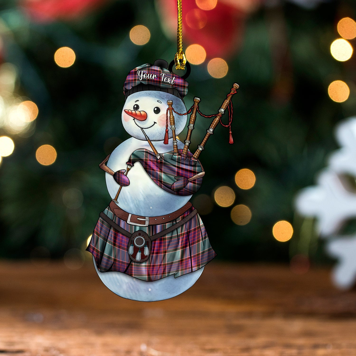 ScotsTee Shop Scottish Logan (Clans Originaux) Weathered Tartan Ornament Snowman Bagpipe Personalized