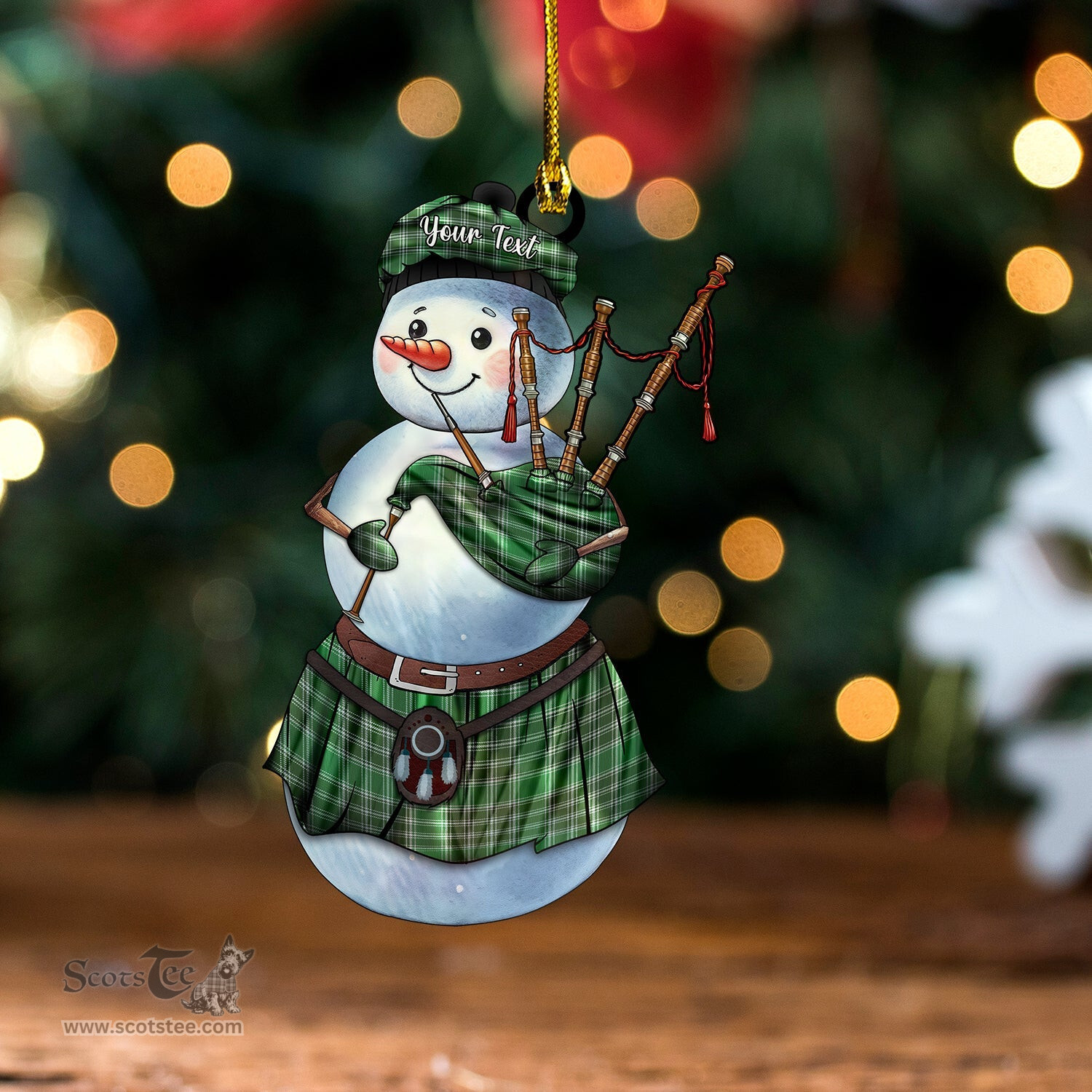 ScotsTee Shop Scottish MacDonald of the Isles Hunting 2 (Donald of the Isles Hunting 2) Modern Tartan Ornament Snowman Bagpipe Personalized