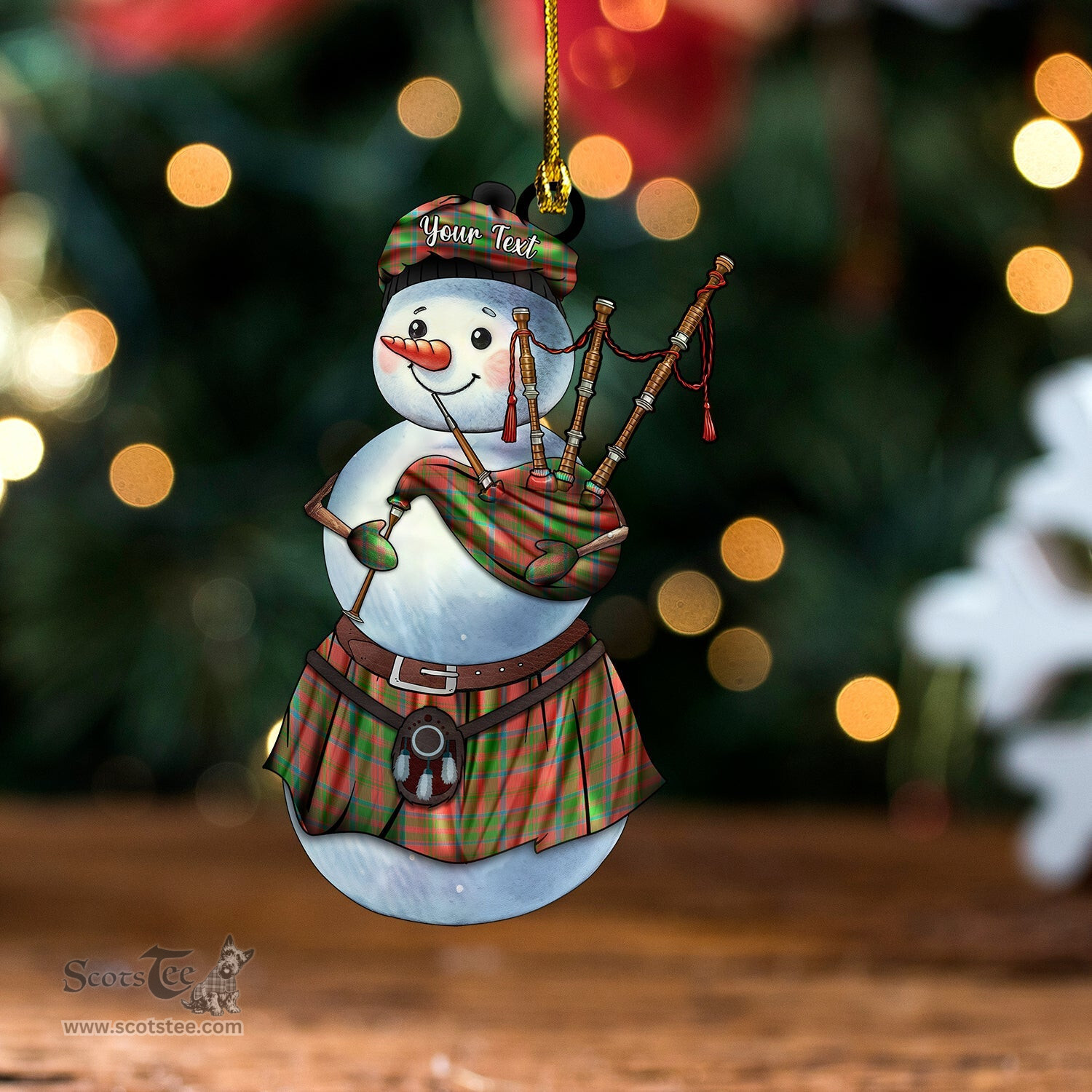 ScotsTee Shop Scottish MacDonald of Glencoe (Donald of Glencoe) Ancient Tartan Ornament Snowman Bagpipe Personalized