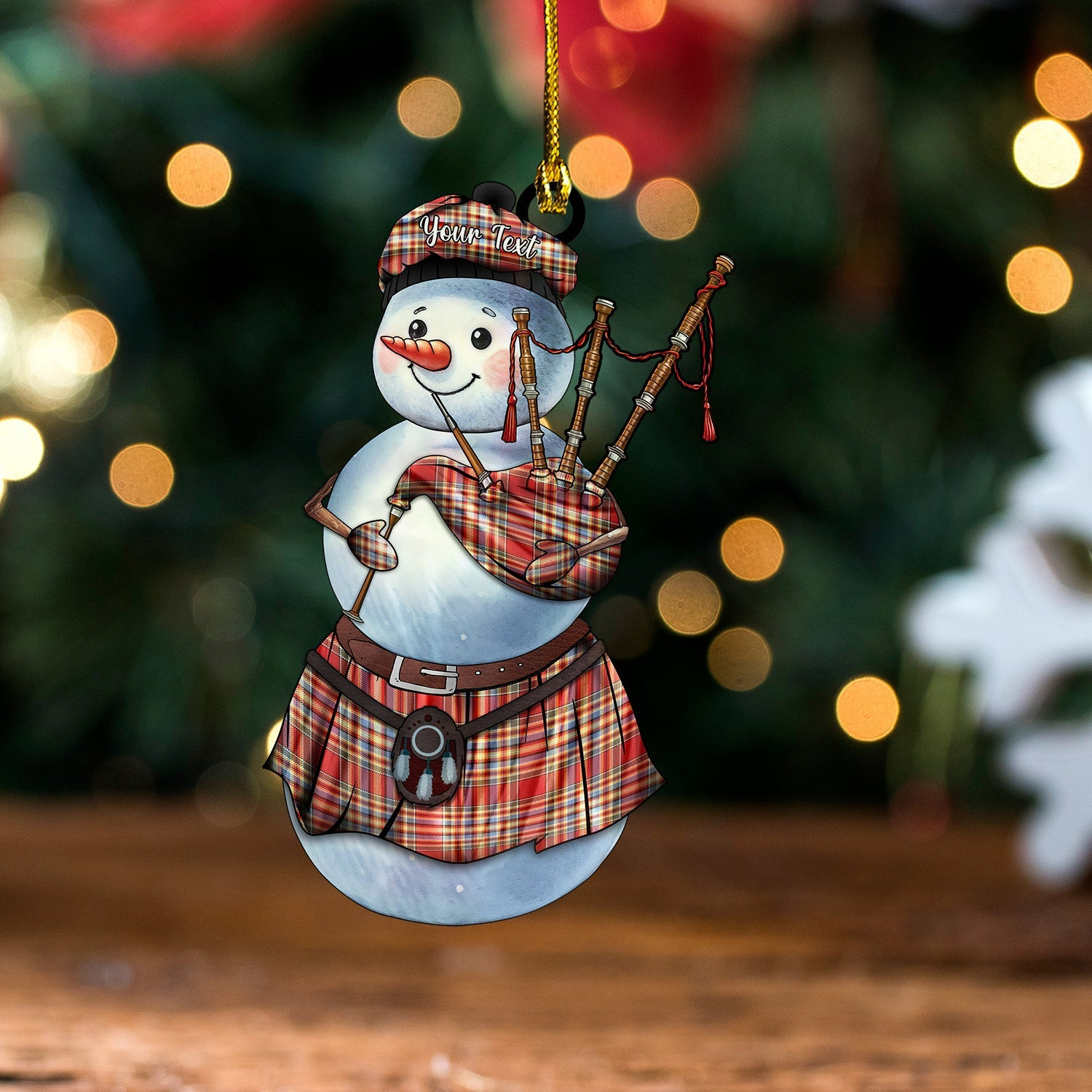 ScotsTee Shop Scottish MacKintosh Chief Weathered Tartan Ornament Snowman Bagpipe Personalized