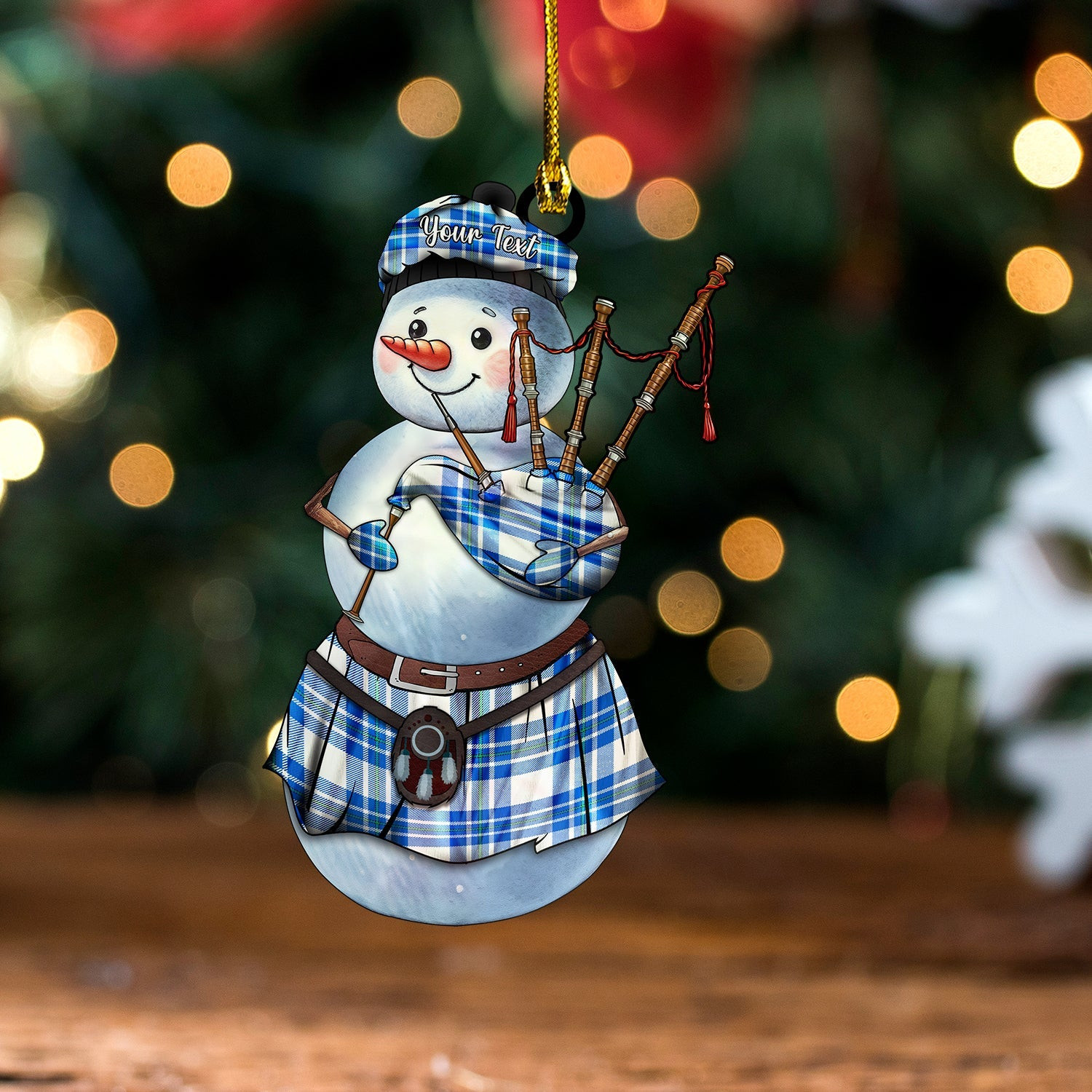 ScotsTee Shop Scottish MacGregor Dress Royal (Gregor Dress Royal) Tartan Ornament Snowman Bagpipe Personalized