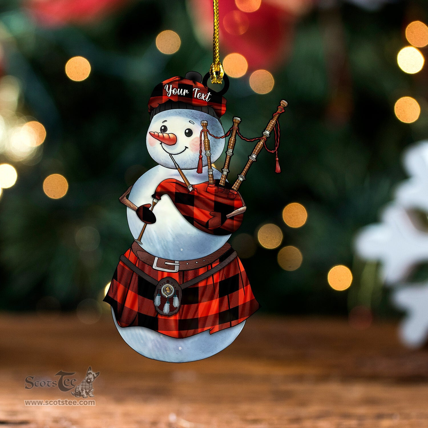 ScotsTee Shop Scottish MacGregor Rob Roy (Gregor Red & Black) Ancient Clan Crest Tartan Ornament Snowman Bagpipe Personalized