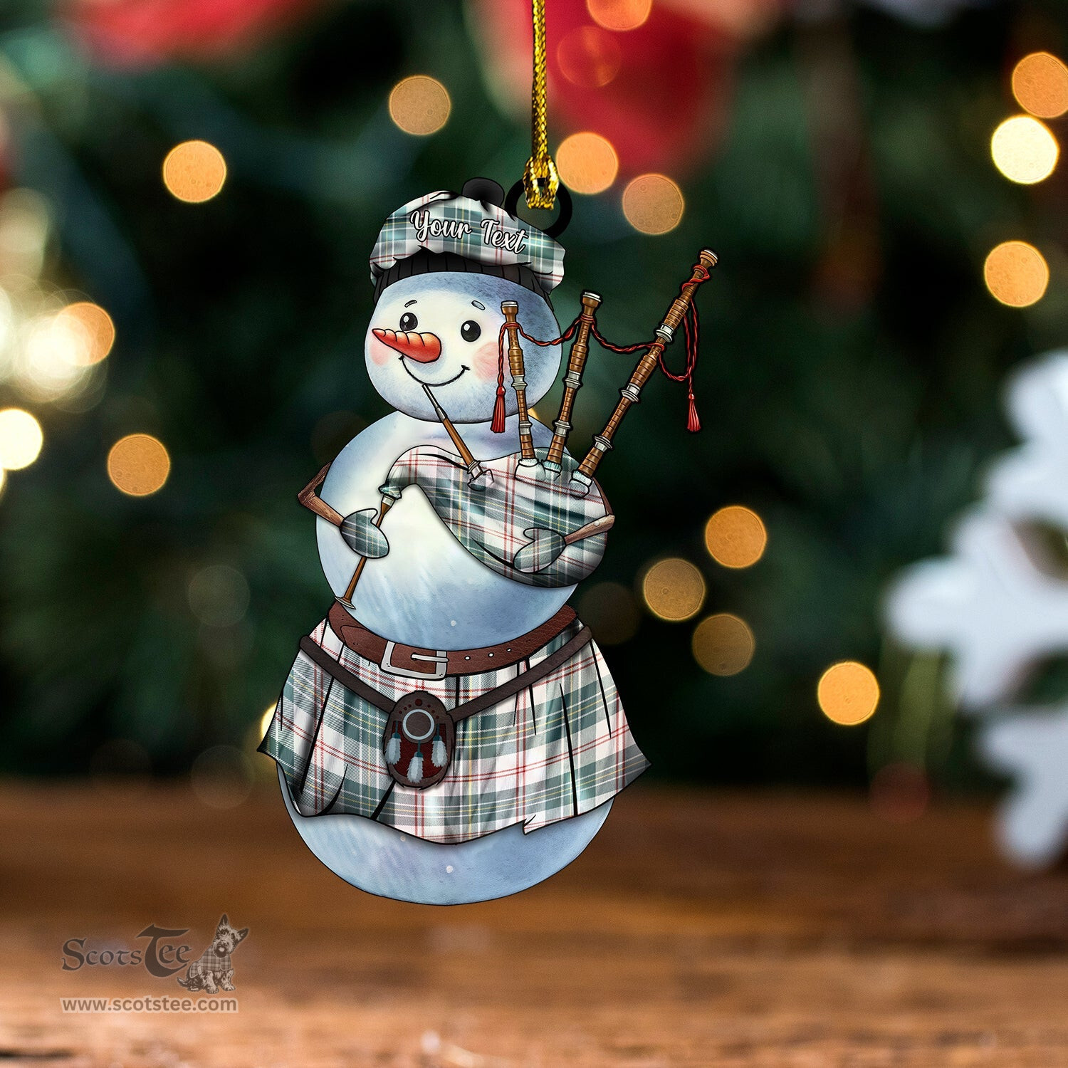 ScotsTee Shop Scottish MacPherson Dress Green Weathered Tartan Ornament Snowman Bagpipe Personalized